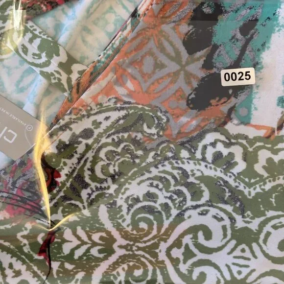 Colorful Boho-Style Short Sleeve Dress With V-Neck & Cross Back Chicos 2 = L - Picture 11 of 11